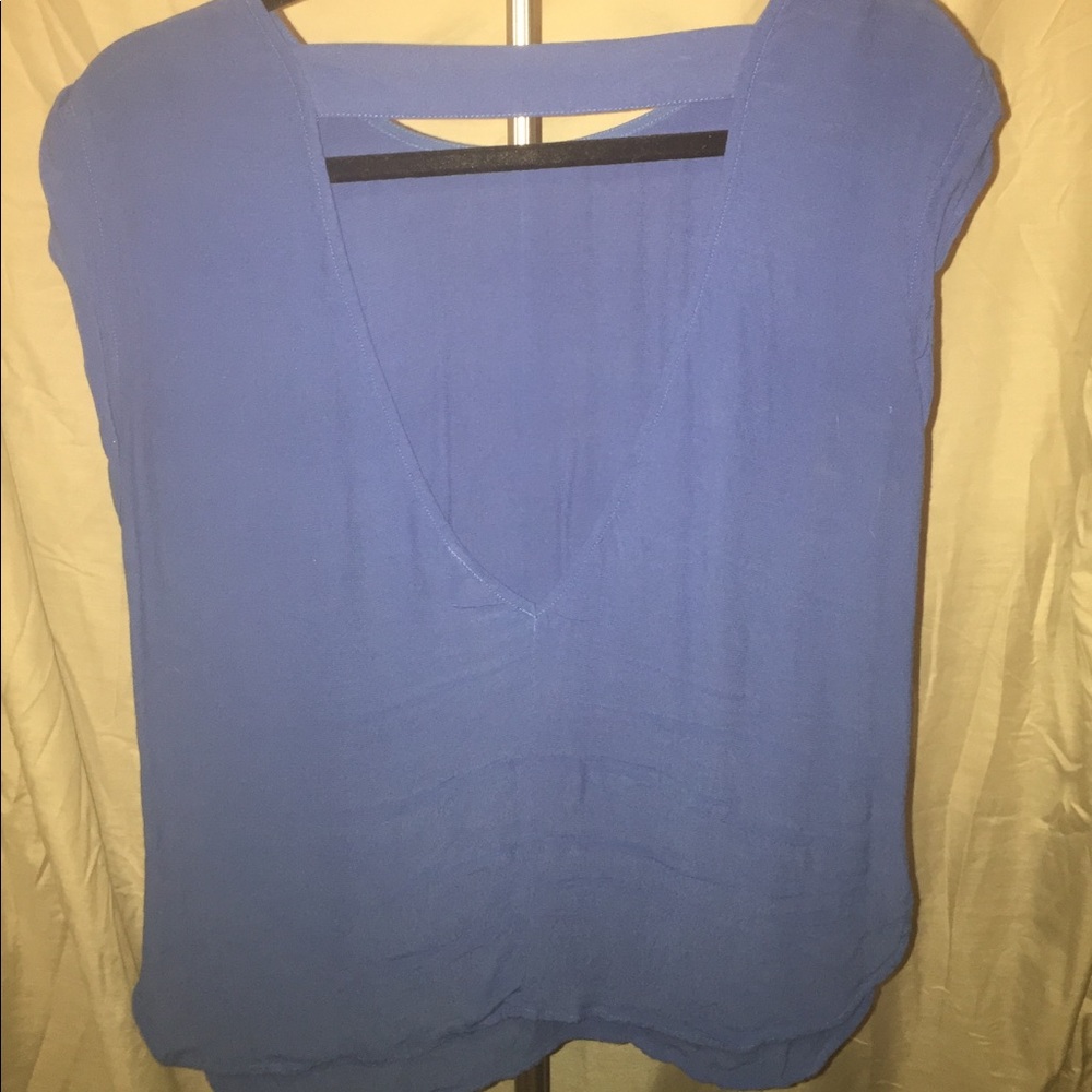 Women’s Royal Blue Capped Sleeve Open Back Short Sleeve Top Blouse Medium - Picture 7 of 8